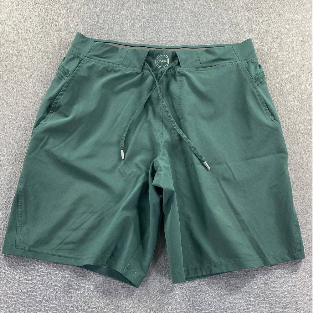 Hylete Above Knee Shorts Mens‎ Medium Flat Front Green Draw String Activewear